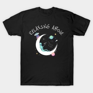 Alien UFO relaxing above T-Shirt